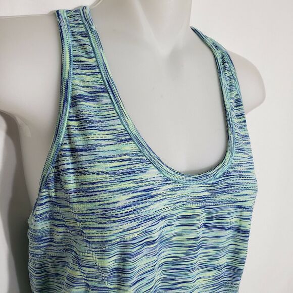 Athleta Womens Tank Top Medium Fastest Track Mint/Blue Space Dye Athletic Ruched - Picture 3 of 8